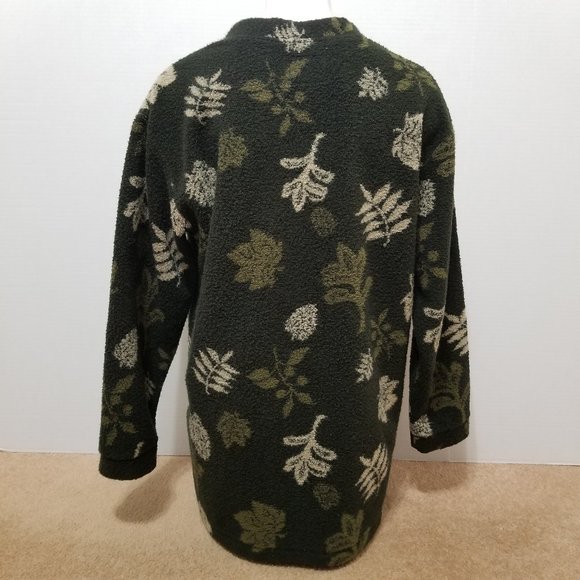 Woolrich sweater Medium fall outdoors leaf print v-neck fleece pullover VINTAGE - Picture 3 of 12